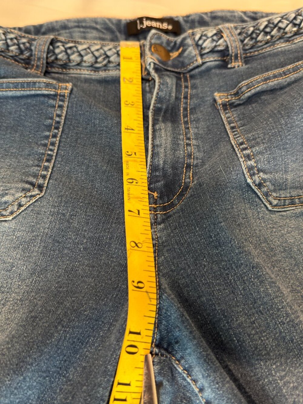 d.jeans Size 10 Trouser Jeans Braided Waistband Dark Wash Stretch Straight Leg - Picture 8 of 11